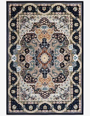 Navy Blue Nain Design Rug