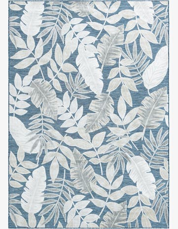 Navy Blue Easy-Clean Botanical Indoor / Outdoor Rug