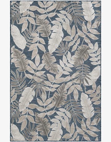 Navy Blue Easy-Clean Botanical Indoor / Outdoor Rug