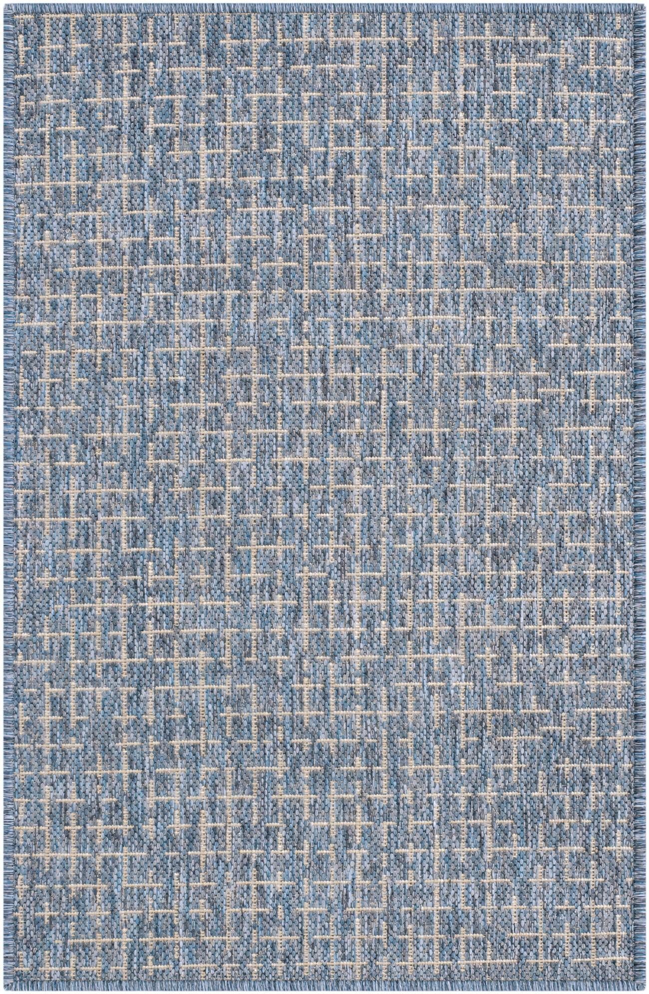 Navy Blue Easy-Clean Checkered Indoor / Outdoor Rug