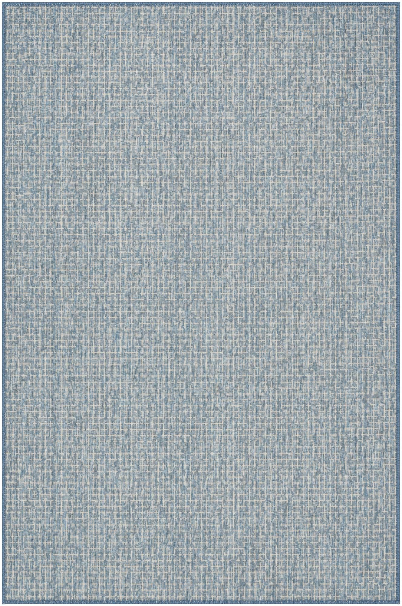 Navy Blue Easy-Clean Checkered Indoor / Outdoor Rug