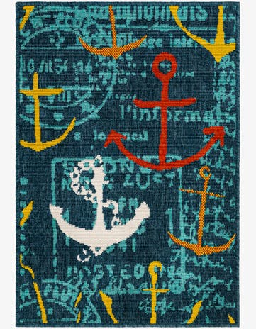 Navy Blue Easy-Clean Coastal Indoor / Outdoor Rug