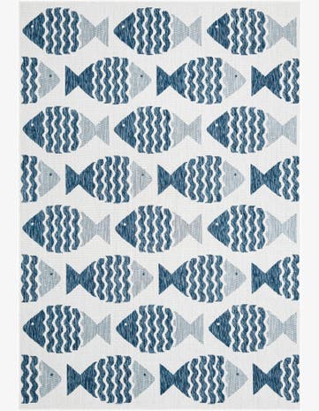 Navy Blue Easy-Clean Coastal Indoor / Outdoor Rug