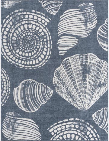 Navy Blue Easy-Clean Coastal Indoor / Outdoor Rug