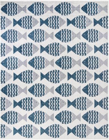 Navy Blue Easy-Clean Coastal Indoor / Outdoor Rug