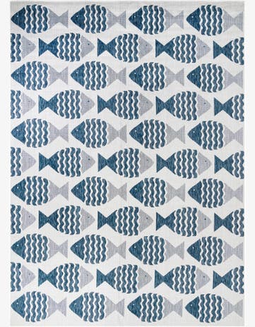 Navy Blue Easy-Clean Coastal Indoor / Outdoor Rug