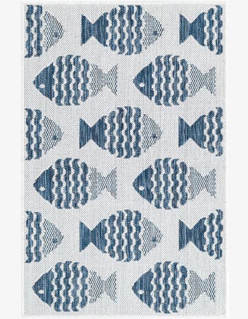 Navy Blue Easy-Clean Coastal Indoor / Outdoor Rug