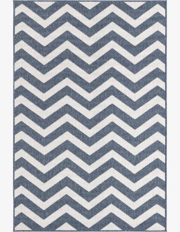 Navy Blue Easy-Clean Coastal Indoor / Outdoor Rug