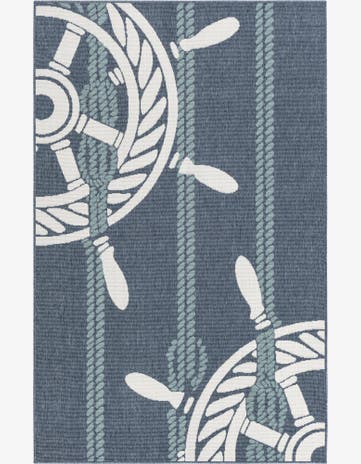 Navy Blue Easy-Clean Coastal Indoor / Outdoor Rug