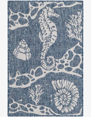 Navy Blue Easy-Clean Coastal Indoor / Outdoor Rug