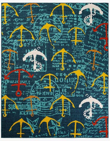 Navy Blue Easy-Clean Coastal Indoor / Outdoor Rug