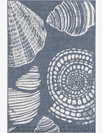 Navy Blue Easy-Clean Coastal Indoor / Outdoor Rug