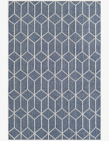 Navy Blue Easy-Clean Lattice Indoor / Outdoor Rug