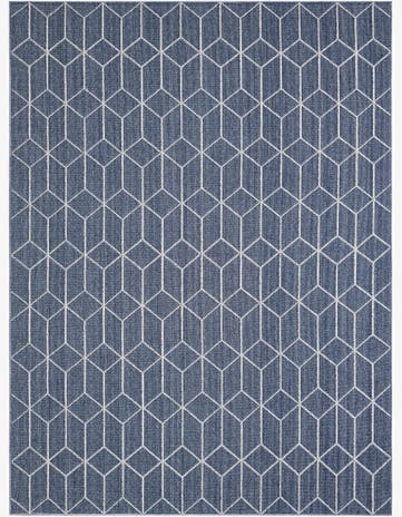 Navy Blue Easy-Clean Lattice Indoor / Outdoor Rug