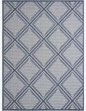 Navy Blue Easy-Clean Lattice Indoor / Outdoor Rug