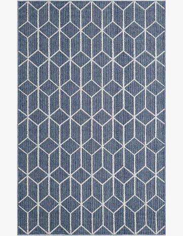 Navy Blue Easy-Clean Lattice Indoor / Outdoor Rug