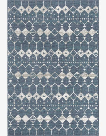Navy Blue Easy-Clean Lattice Indoor / Outdoor Rug