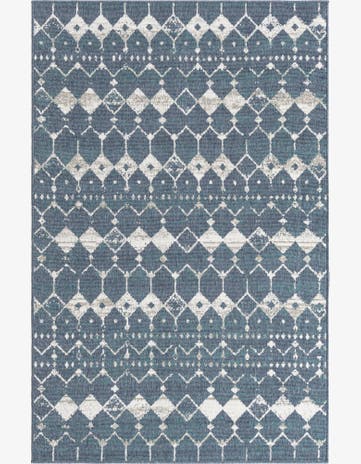 Navy Blue Easy-Clean Lattice Indoor / Outdoor Rug