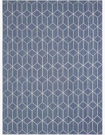 Navy Blue Easy-Clean Lattice Indoor / Outdoor Rug