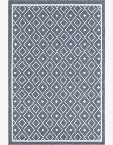 Navy Blue Easy-Clean Lattice Indoor / Outdoor Rug