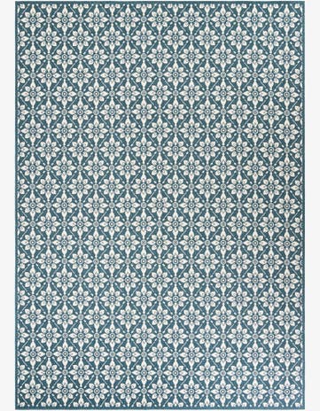 Navy Blue Easy-Clean Lattice Indoor / Outdoor Rug