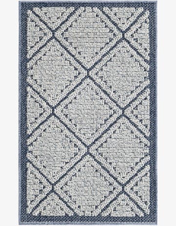 Navy Blue Easy-Clean Lattice Indoor / Outdoor Rug