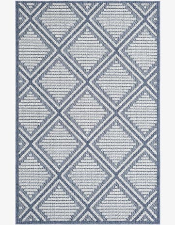 Navy Blue Easy-Clean Lattice Indoor / Outdoor Rug