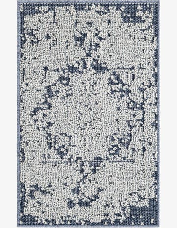 Navy Blue Easy-Clean Traditional Indoor / Outdoor Rug