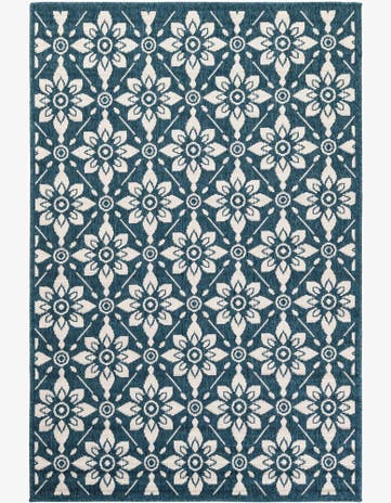 Navy Blue Easy-Clean Trellis Indoor / Outdoor Rug