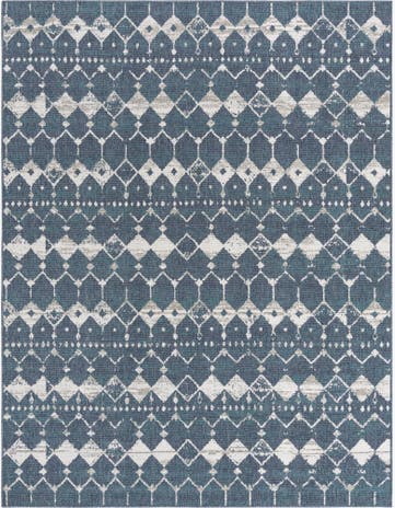 Navy Blue Easy-Clean Trellis Indoor / Outdoor Rug