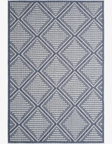 Navy Blue Easy-Clean Trellis Indoor / Outdoor Rug