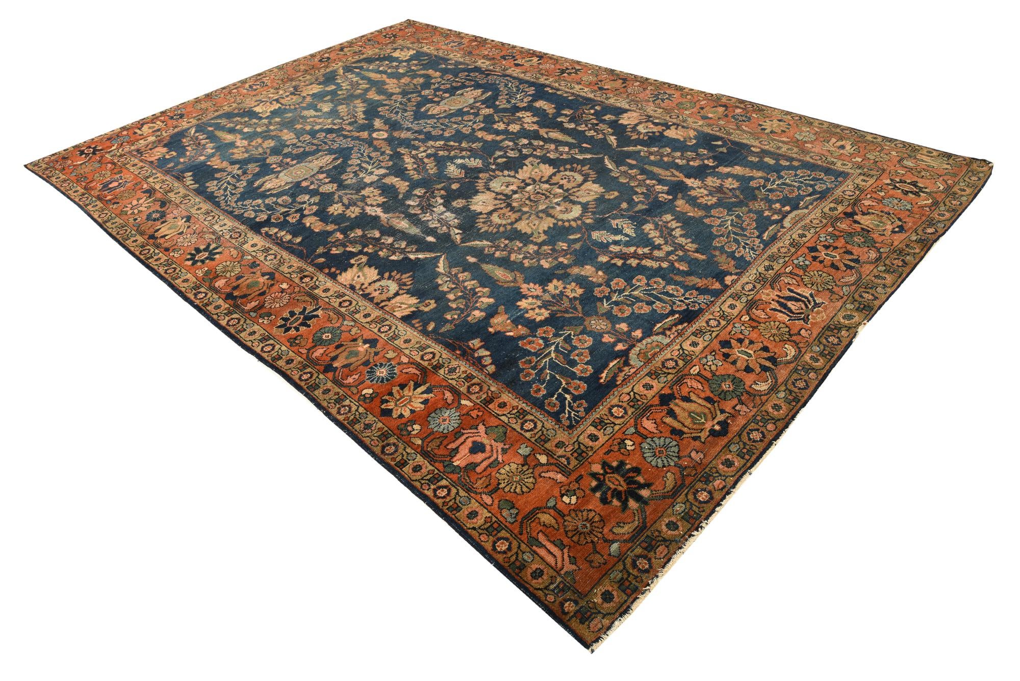 8' 7 x 12' 6 Hand Knotted Sarough Persian Wool Rug