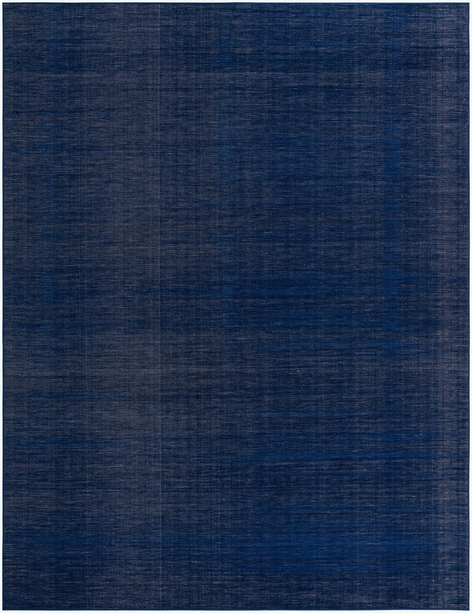 A large 10x13 rectangular navy blue area rug with a subtle heathered texture, suitable for a modern living room.