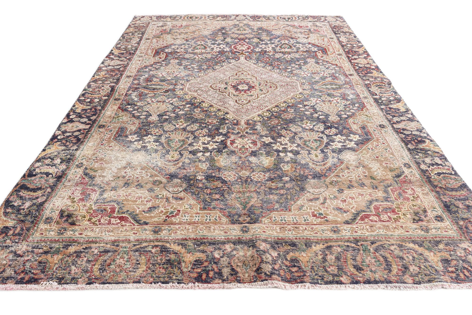 6' 1 x 9' 8 Hand Knotted Ultra Vintage Persian Wool Rug
