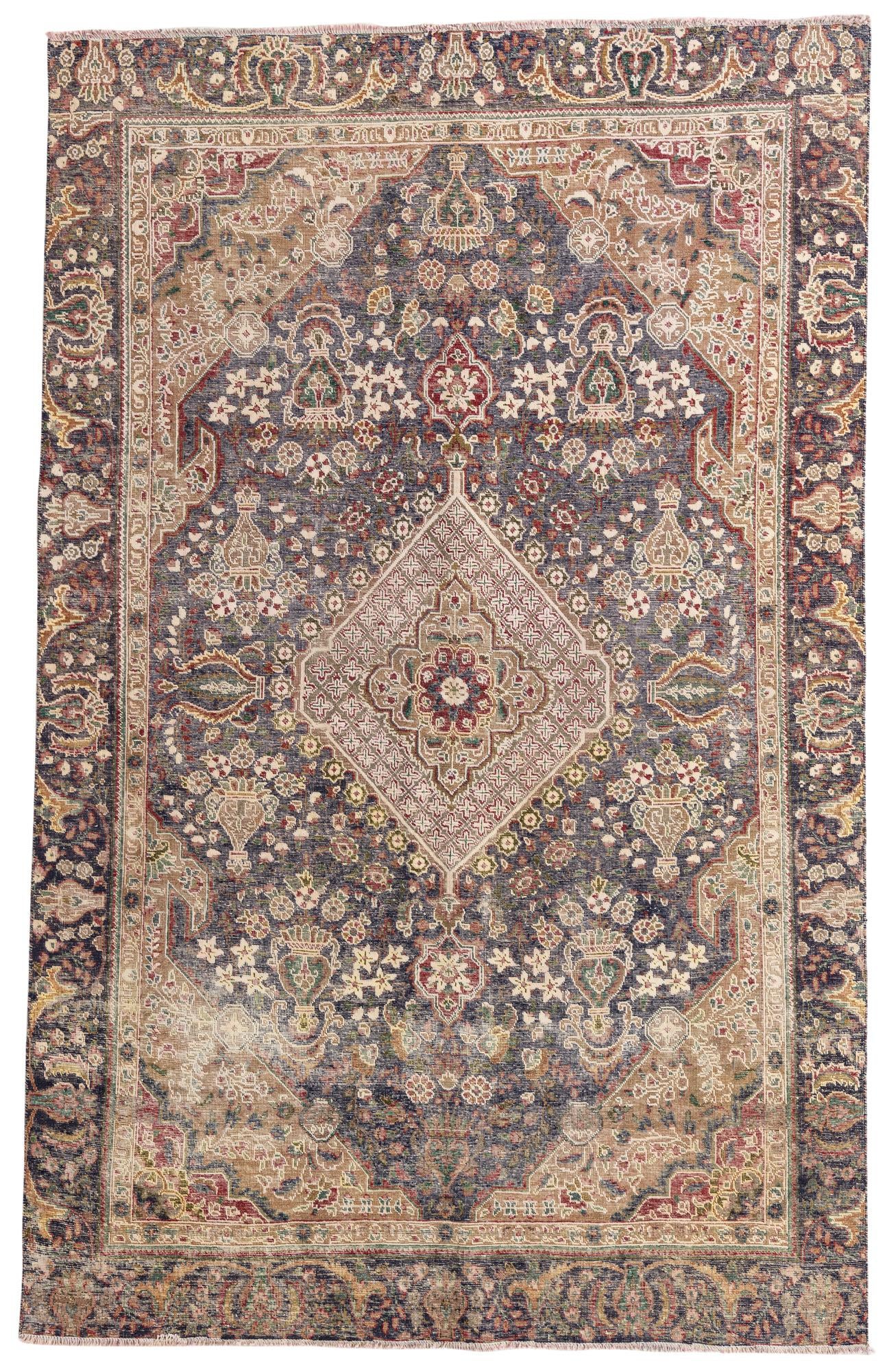 6' 1 x 9' 8 Hand Knotted Ultra Vintage Persian Wool Rug