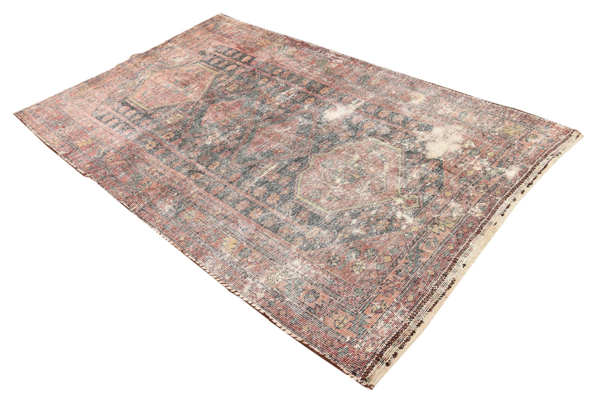 4' 6 x 7' 3 Hand Knotted Ultra Vintage Persian Wool Rug