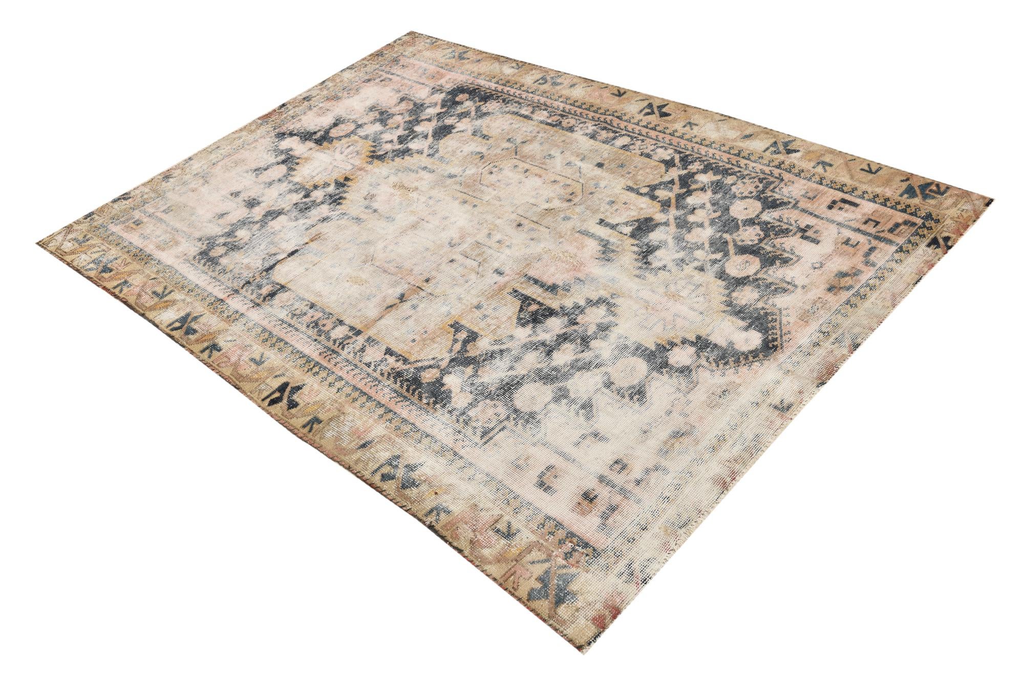4' 10 x 6' 4 Hand Knotted Ultra Vintage Persian Wool Rug