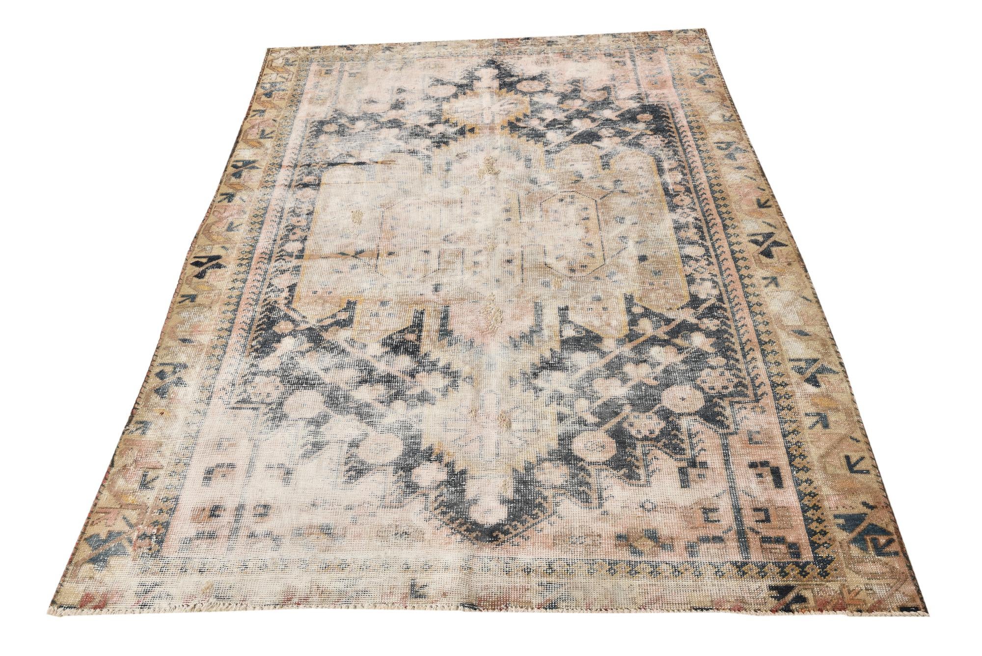 4' 10 x 6' 4 Hand Knotted Ultra Vintage Persian Wool Rug