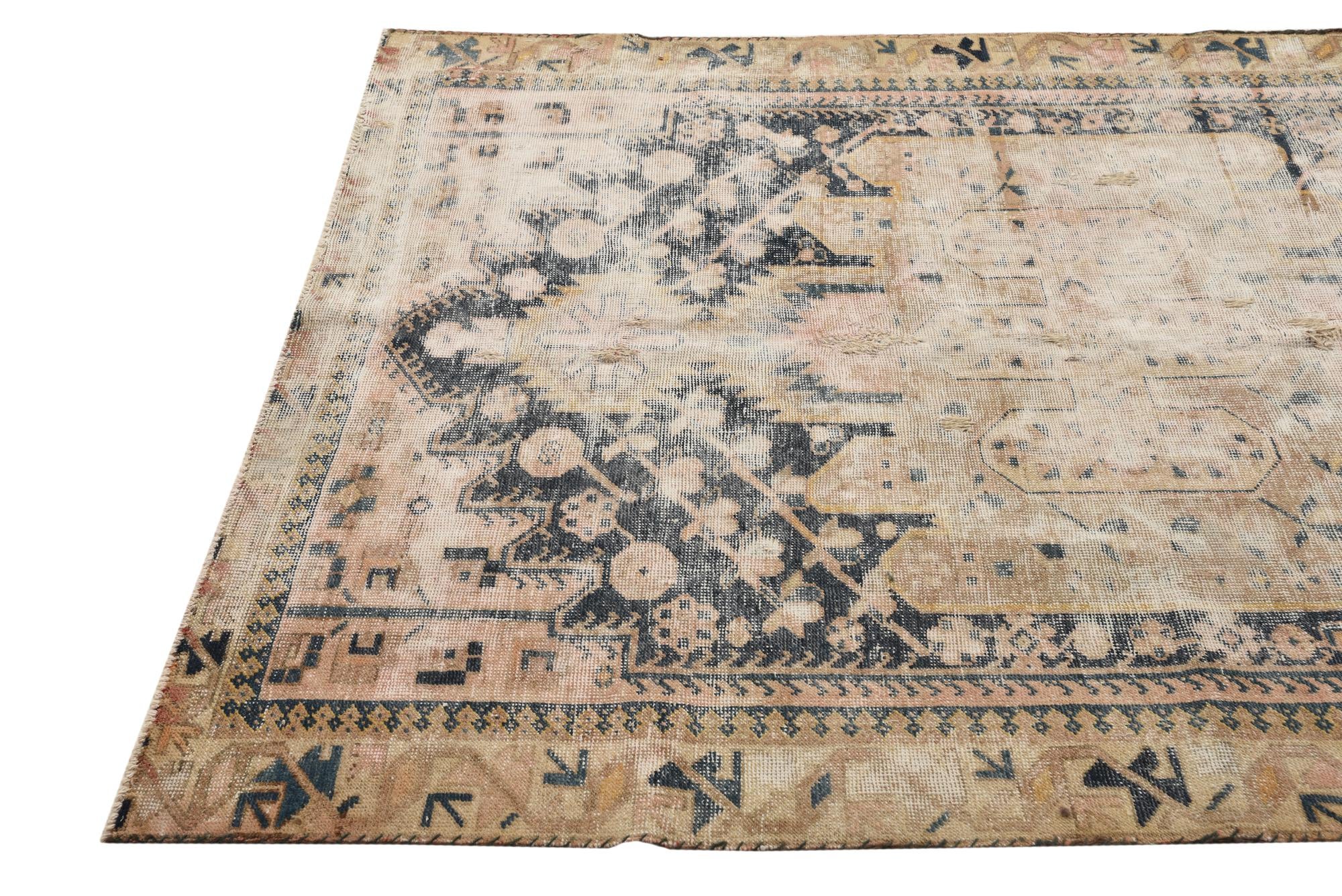 4' 10 x 6' 4 Hand Knotted Ultra Vintage Persian Wool Rug