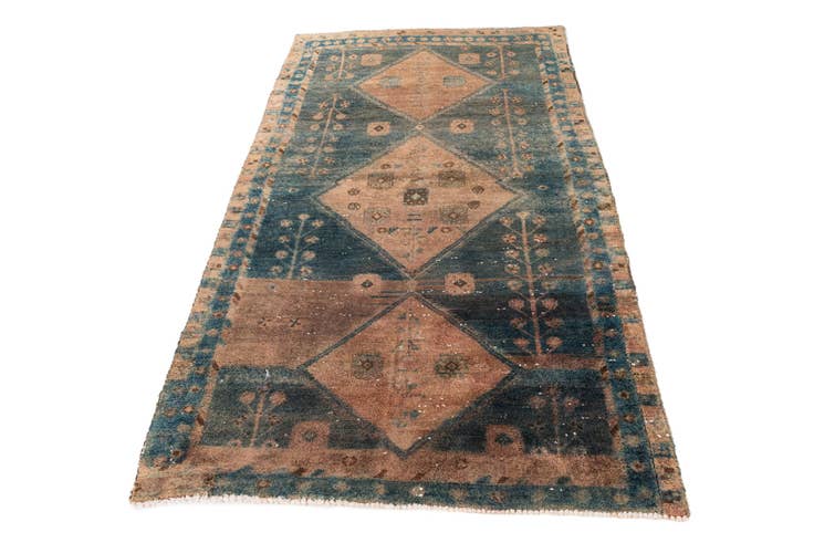 Detail image of 4' 1 x 7' Hand Knotted Ultra Vintage Persian Wool Rug