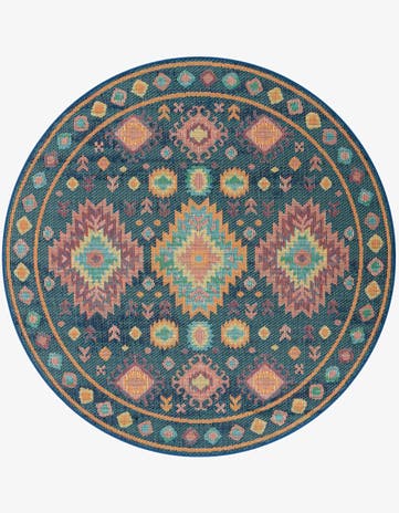 Navy Blue Easy-Clean Baja Indoor / Outdoor Round Rug