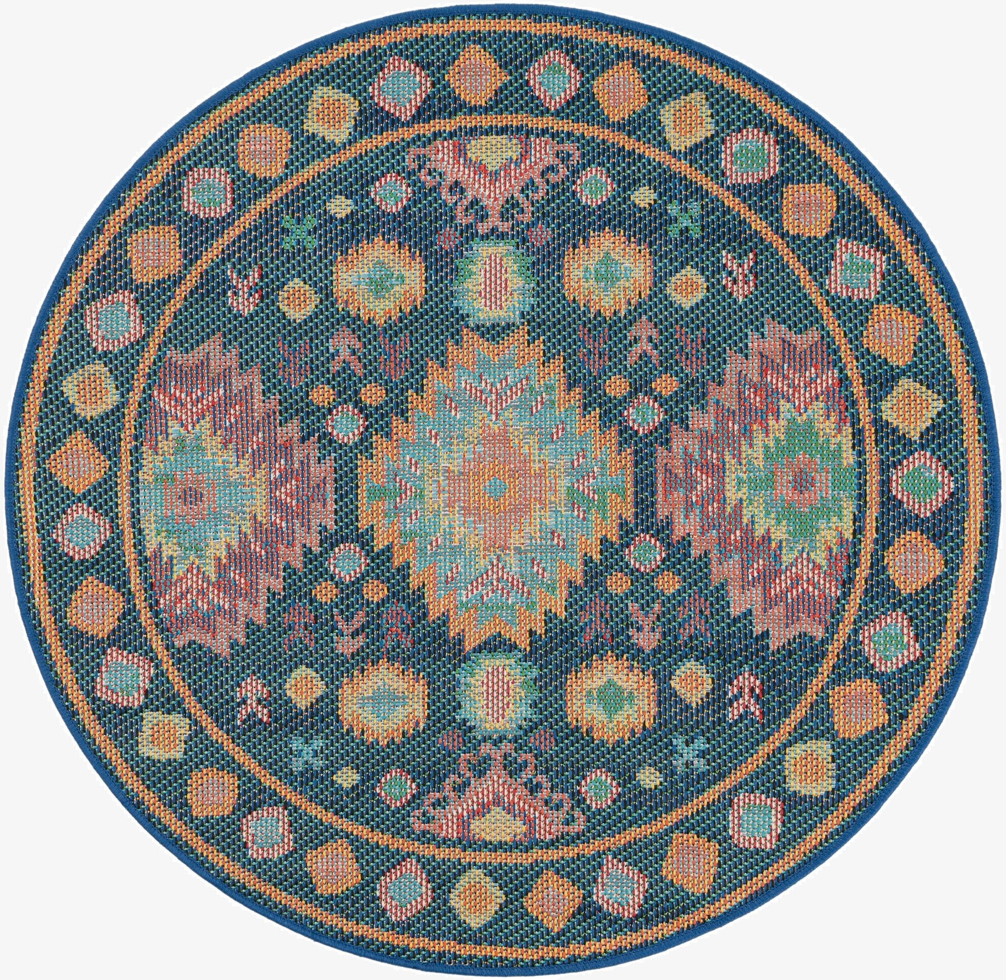 4' 1 x 4' 1  Washable Baja Indoor / Outdoor Round Rug