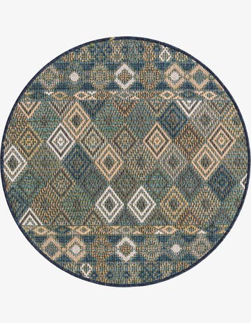 Navy Blue Easy-Clean Baja Indoor / Outdoor Round Rug