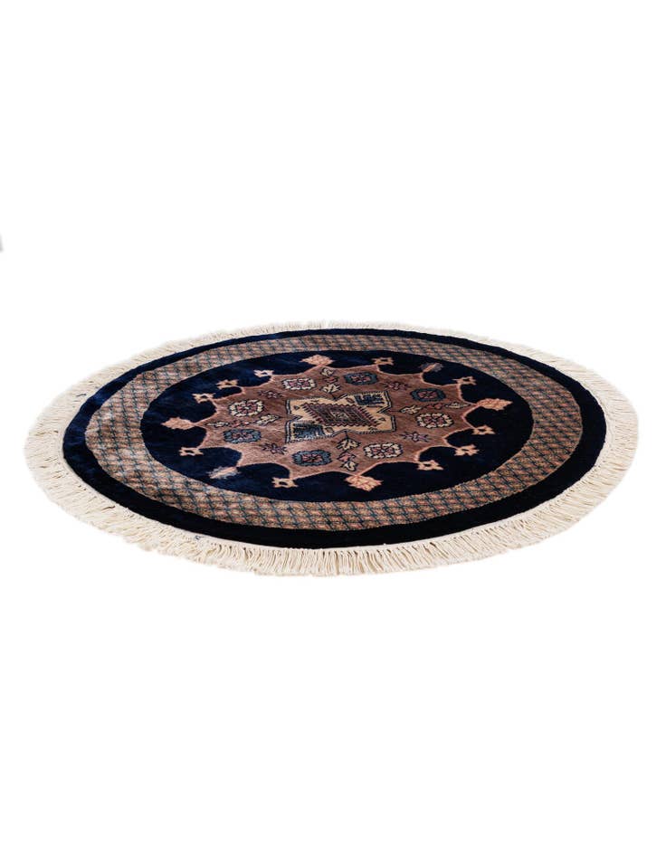 Detail image of 3' 1 x 3' 2 Hand Knotted Bokhara Oriental Wool Round Rug