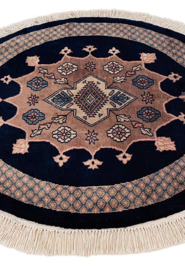 Detail image of 3' 1 x 3' 2 Hand Knotted Bokhara Oriental Wool Round Rug