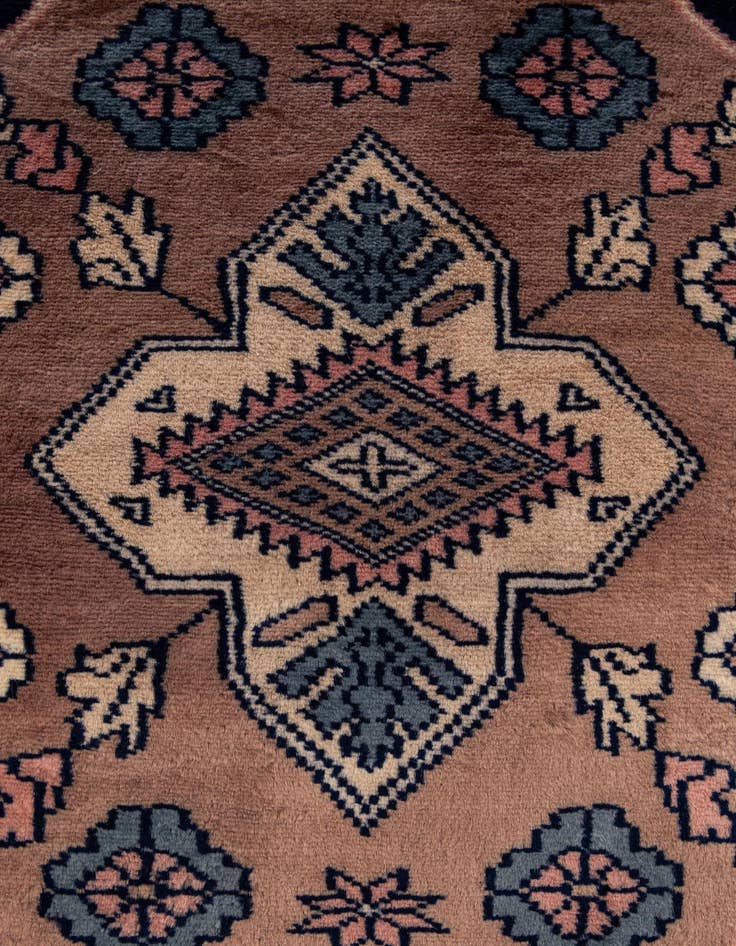 Detail image of 3' 1 x 3' 2  Hand Knotted Bokhara Oriental Wool Round Rug