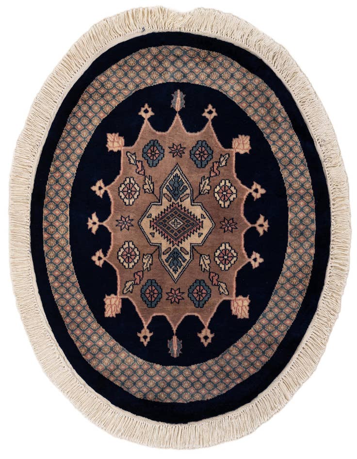 Detail image of 3' 1 x 3' 2 Hand Knotted Bokhara Oriental Wool Round Rug