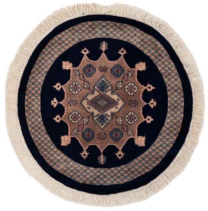 3' 1 x 3' 2 Hand Knotted Bokhara Oriental Wool Round Rug