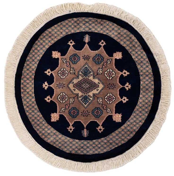 Detail image of 3' 1 x 3' 2 Hand Knotted Bokhara Oriental Wool Round Rug