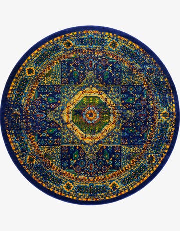 Navy Blue Calypso Round Rug